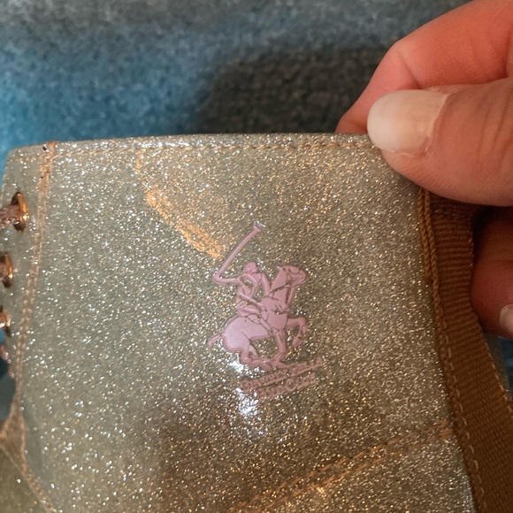 Beverly Hills Polo Club Gold Glitter Boots Lace Up Side Zip Sz 6 Pink Lining Fab - Picture 8 of 9